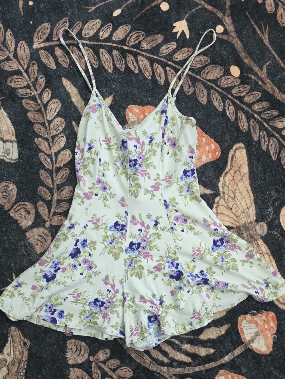 Kimchi Blue White Floral Romper with Purple & Blue Blooms